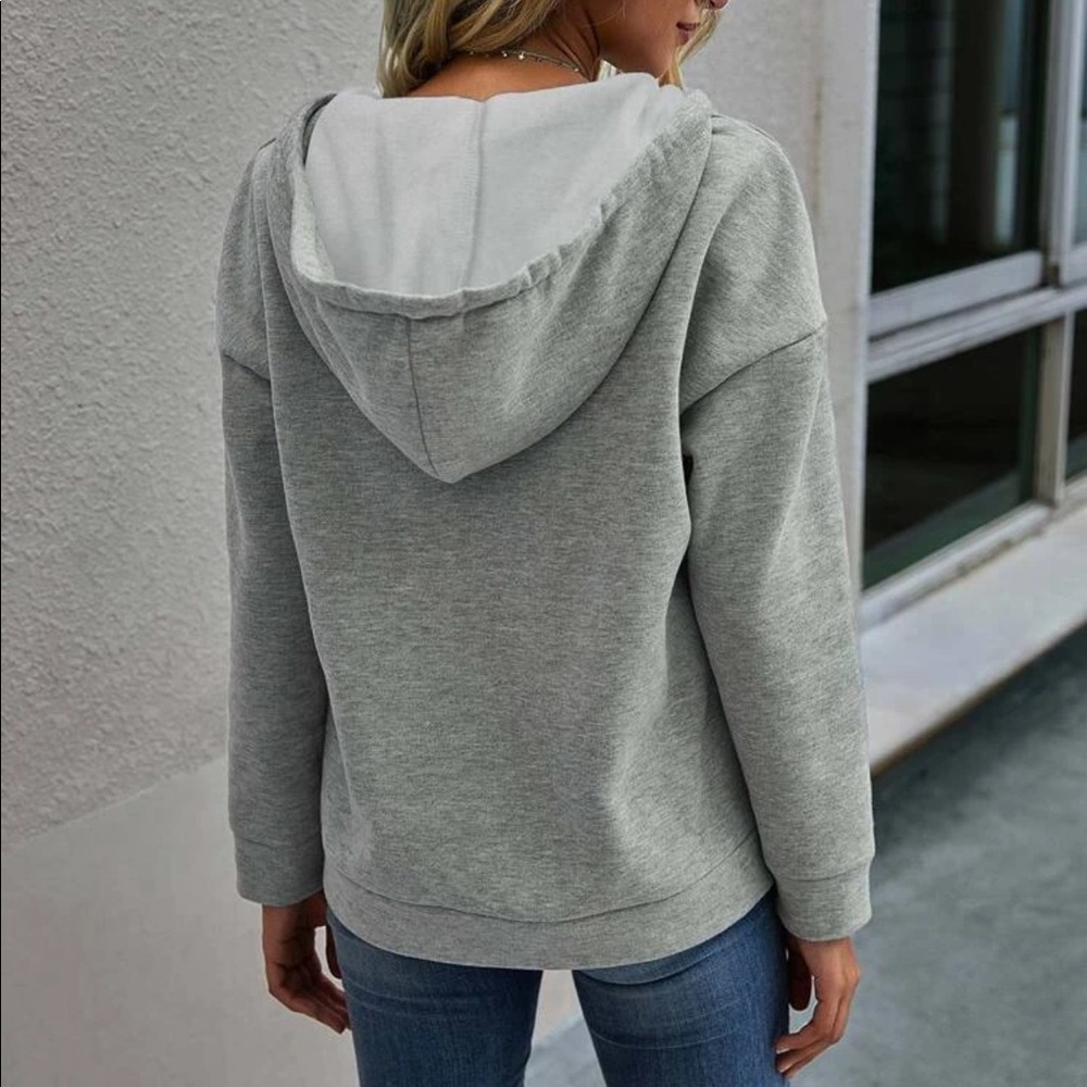 Half button up hoodie kangaroo pocket gray - Picture 2 of 3